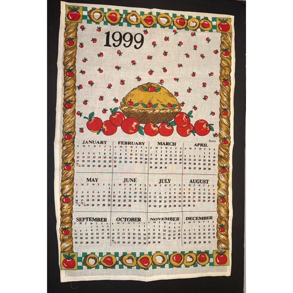 Vintage 1999 Calendar Tea Towel Apple Pie Country Kitchen Cotton Linen